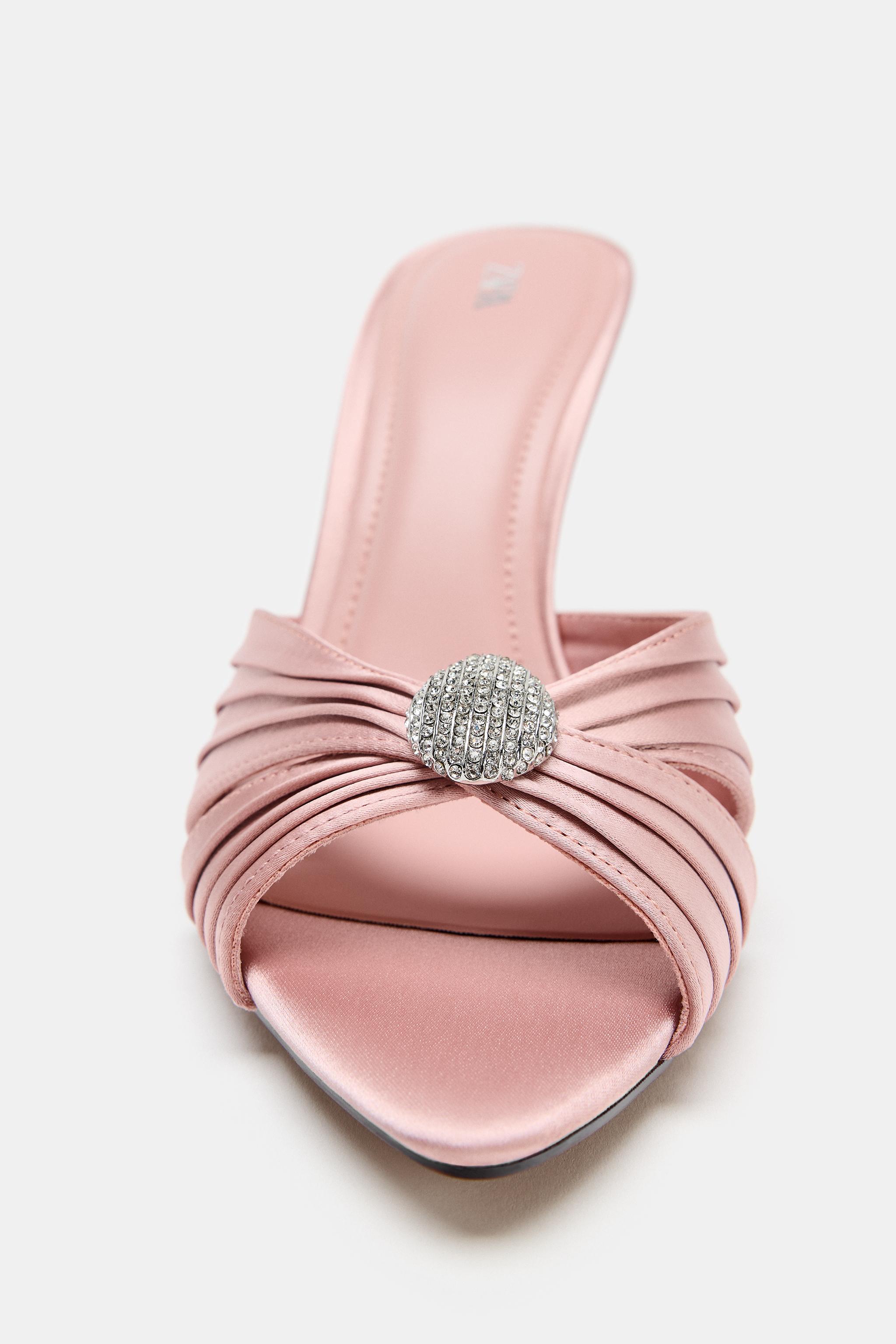 SATIN HEELED SANDALS WITH APPLIQUÉ